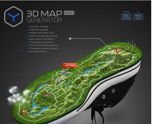 3D Map Generator - GEO v1.5 Plug-in for Adobe Photoshop 3D地图生成器