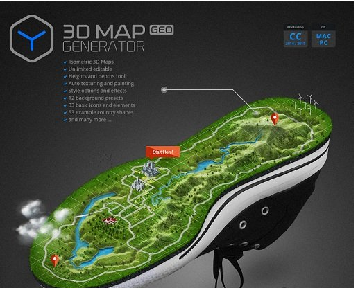 3D Map Generator – GEO v1.5 Plug-in for Adobe Photoshop 3D地图生成器